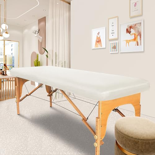 White 70x30 Inch Waterproof PU Leather Massage Table Cover Fitted Protector - Elastic & Odorless