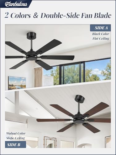 52-Inch Ceiling Fan No Light with Remote Dual Finish Black Walnut Reversible