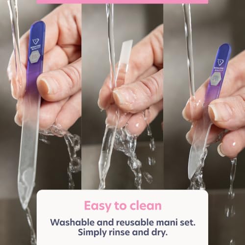Purple Czech Glass Nail Kit with File & Cuticle Pusher - Long-Lasting Manicure Set