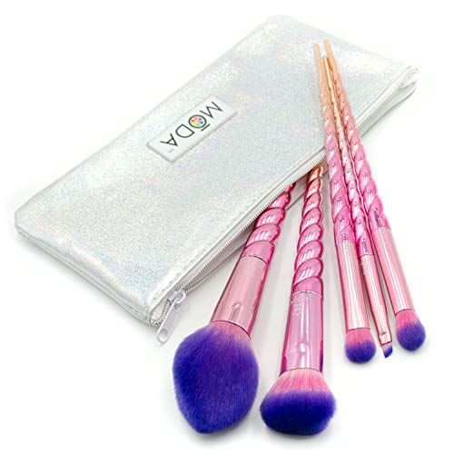 MODA Mythical Star 6-Piece Travel Makeup Brush Set with Holographic Case - Vegan & Cruelty-Free