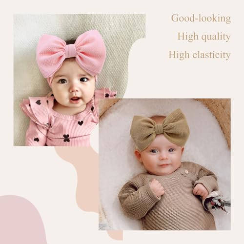 YanJie Assorted Baby Headbands with Bows Set of 14 – Handmade Nylon Elastic Hairbands for Newborns, Girls & Toddlers (Black, Red, Pink)