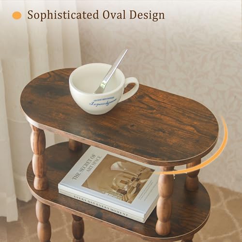 MaxSmeo Set of 2 Rustic Brown Narrow Side Tables - 3-Tier Vintage End Tables