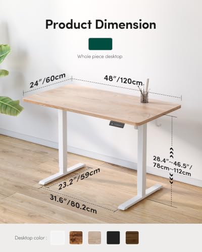 CubiCubi 48-Inch Maple Electric Standing Desk, One-Piece Adjustable Office Desk