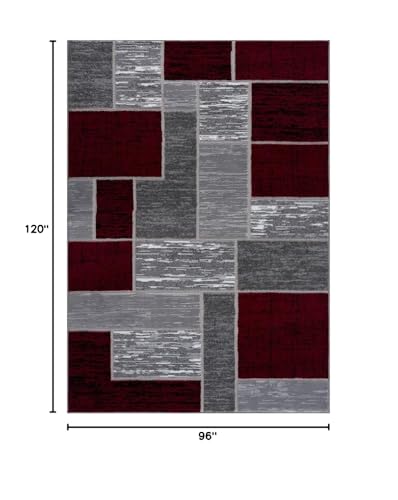 L'Baiet Verena Red & Grey Geometric Area Rug 8' x 10' - Modern Living Room Carpet