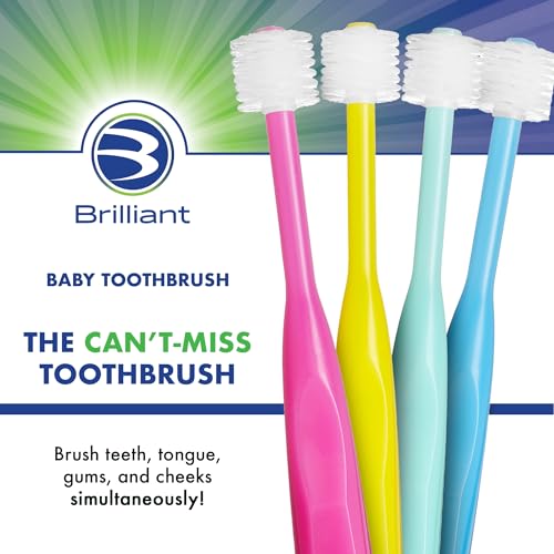 Brilliant Baby Toothbrush 3-Pack for Ages 4 Months to 2 Years, Blue - Soft Micro Bristles & Round Head