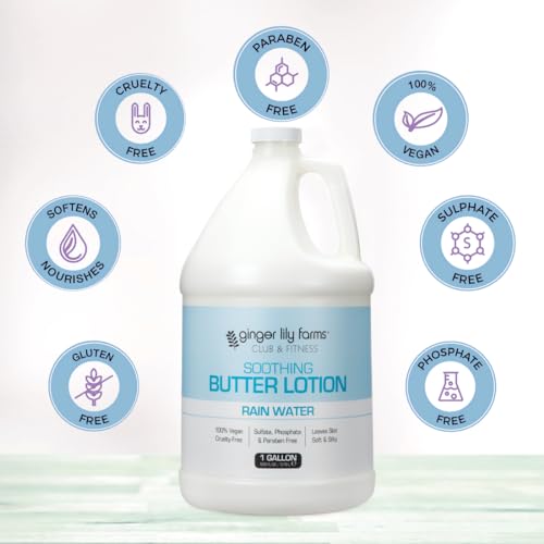 Ginger Lily Farms Rain Water Scent Body Lotion 128oz - Nourishing Moisturizer, Vegan & Cruelty-Free, Large Refill Bottle