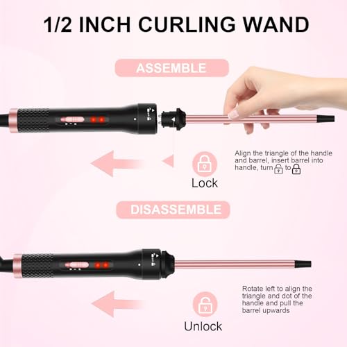 12MM Ceramic Tiny Curling Wand - 1/2 Inch Curling Iron for Short & Long Hair, Dual Voltage, Heat Protective Glove Included