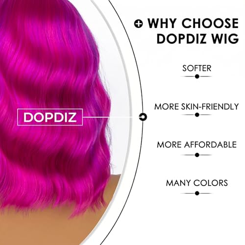 Dopdiz Rose Mixed Purple Short Wavy Bob Wig with Bangs for Women - Heat-Resistant Synthetic Cosplay Hair