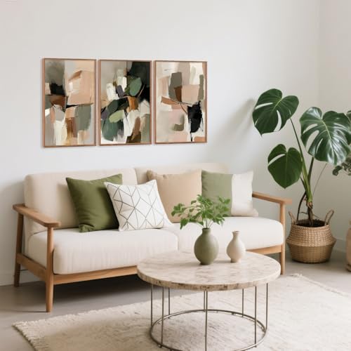 Abstract Modern Framed Canvas Wall Art - Neutral Mid Century Set 16x24