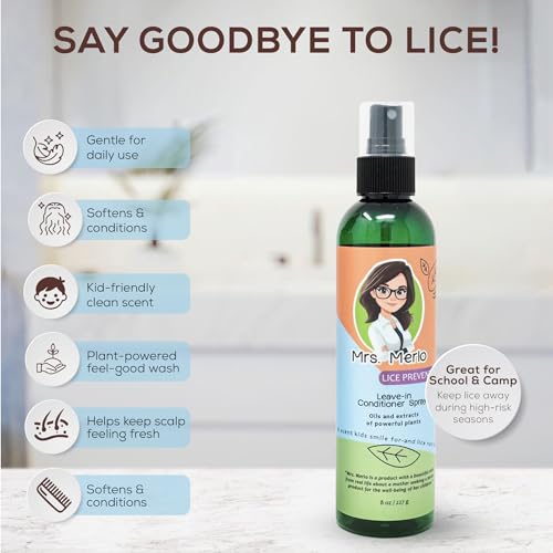 Kids Lice Prevention Hair Care Set – Natural 2-in-1 Shampoo & Conditioner + Detangler Spray, Paraben & Sulfate Free, 8 oz Each