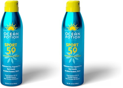 Ocean Potion Sport SPF 50 Continuous Spray 5.5 oz (Pack of 2) – Fragrance-Free, Water-Resistant