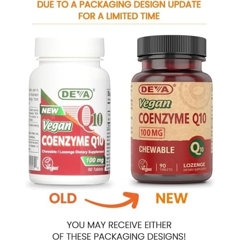 DEVA Vegan Vitamins Coenzyme Q10 100mg - Potent & Affordable in One Bottle - Chewable, 90 Tablets, (Pack of 2)