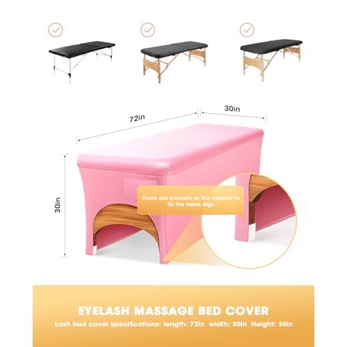 Onism Lash Bed Cover-Wipeable PU Leather Massage Bed Cover, Waterproof, Soft and Comfortable Spa Bed Cover with Storage Pocket for Eyelash Extension Bed Massage Bed Perfect for Salon Spa Home Use Pink