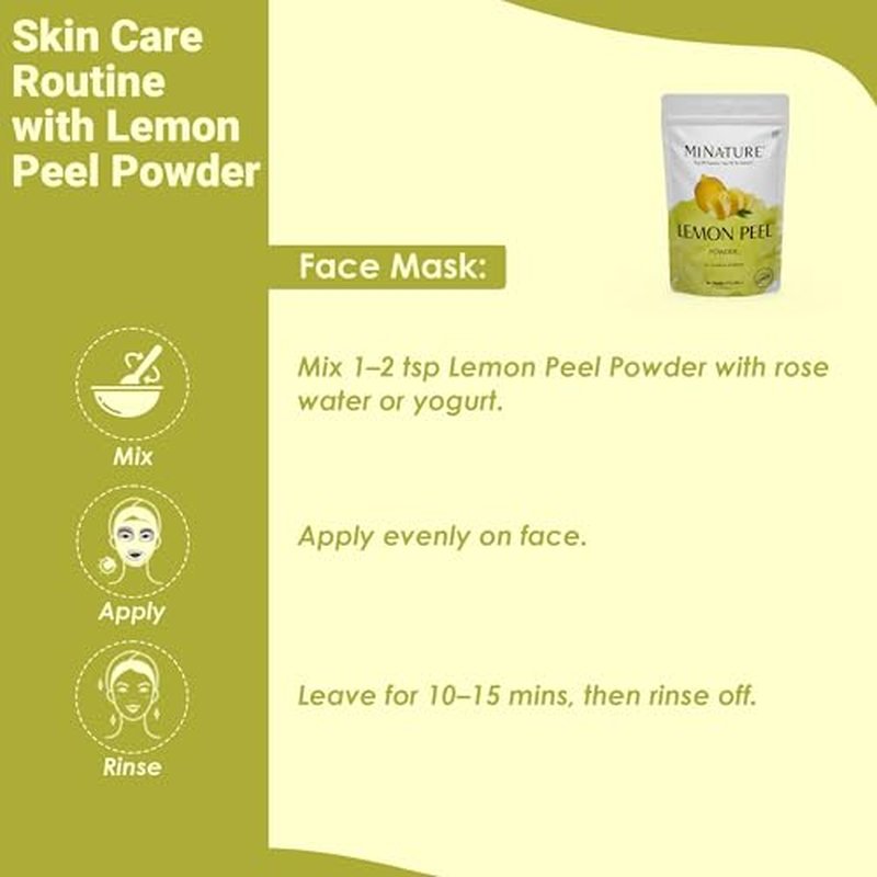 Lemon Peel (Citrus Limon) Powder by mi nature| 100% Pure and Natural | 227g,(8oz), (1/2 lb) | Vegan | Non-GMO | For Skin care | Used for Soap making | Stimulate hair growth