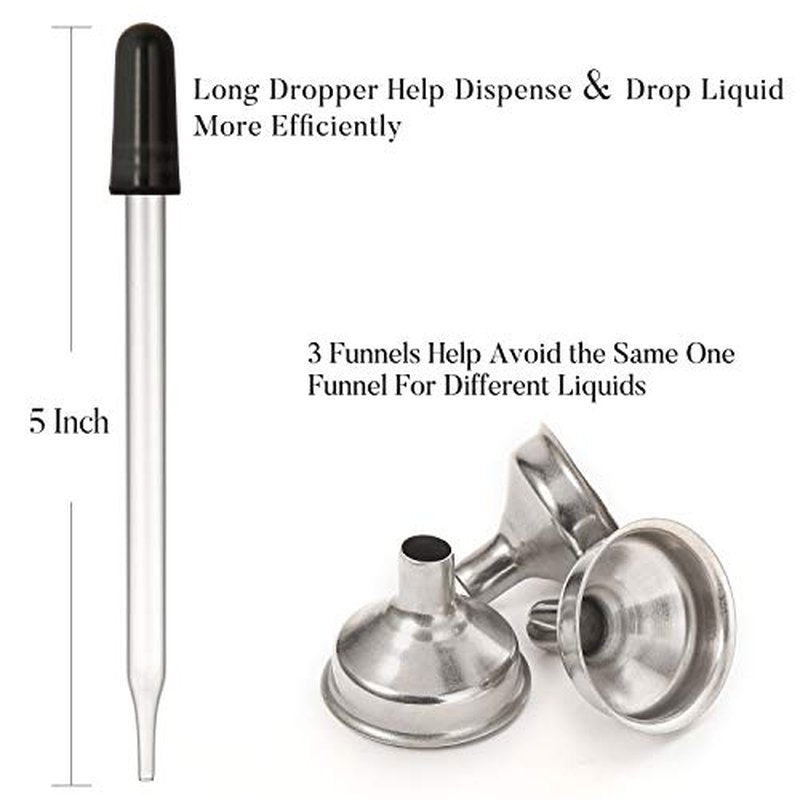 12 pcs, 1 oz Amber Dropper Bottles for Essential Oils w/ 3 Stainless Steel Funnels & 1 Long Glass Dropper - 30ml Glass Bottles with Eye Droppers - Liquids Tincture Bottles, Leak Proof Travel Bottles