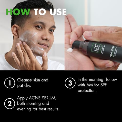 Tiege Hanley Acne Serum for Men, Facial Serum with Salicylic Acid, Granactive Complex & Tea Tree Oil for Blackheads, Visible Pores & Uneven Tone, Moisturizer for Oily Skin, Men¡¯s Skin Care, 0.8 fl oz