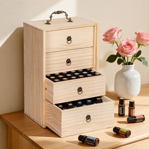 TORIBIO Essential Oil Box, Wooden Essential Oils Storage Holder Organizer for 96 Bottles, Holds 5 to 30 ml for Young Living & Doterra Bottles