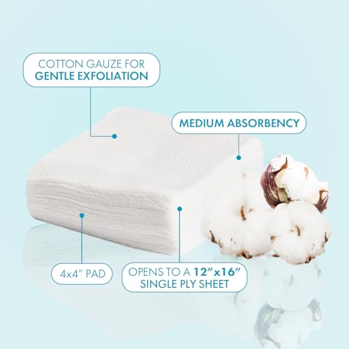 Intrinsics Large 4x4 Gauze Pads 2 Pack (400 Count) ? 12-Ply Lint Free Cotton Pads for Face & Gentle Exfoliation | Medical-Grade Gauze Pads for Esthetic Use | Hypoallergenic and 100% Pure Cotton