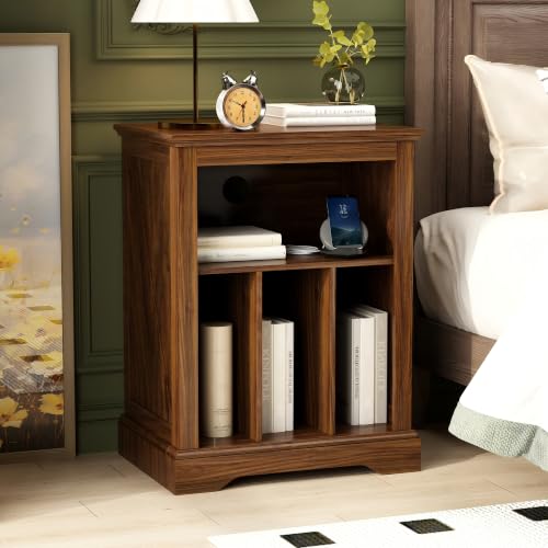 Rustic Brown Farmhouse Record Player Stand with Vinyl Storage & Cable Management