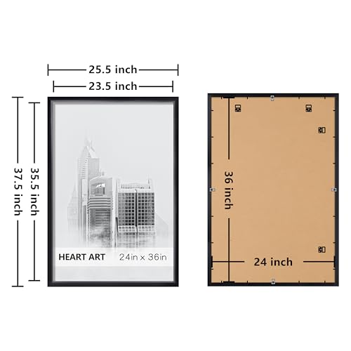 HEART ART 24x36 Poster Frames Set of 4 - Black Without Mat, Wall Art Display