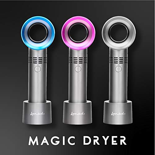 Lyon Lash Portable USB Rechargeable Bladeless Mini Fan/Air Conditioning Blower/Handheld Cooling Dryer, Essential Eyelash Extension Supplies, Dries Glue/Adhesive Rapidly (Nickel/Fuchsia Pink)