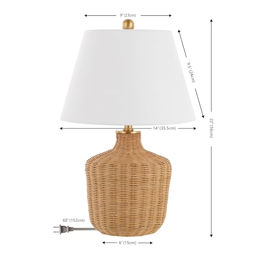 Modern Rattan and Brass Table Lamp - 22 Inch Bedside Light with Fabric Shade