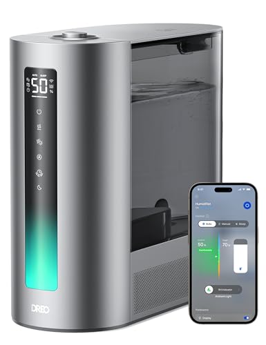 DREO 6L Smart Humidifier for Large Bedrooms - Silver, Warm & Cool Mist