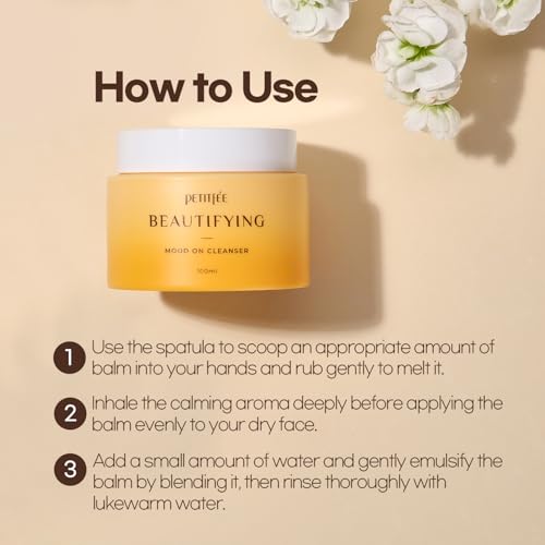 Petitfee Beautifying Mood On Cleanser 3.38 fl. oz. (100ml) - Cleansing Balm, Makeup Removal, Pore Cleansing, Dissolves Sunscreen, Moisturizing Finish with Citrus Aroma Oil, Korean Skincare