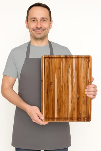 Large Teak Edge-Grain Carving Board with Juice Groove - 20 x 15 Inches