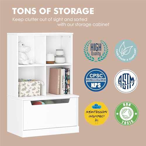 Kids Bookshelf and Toy Storage Organizer with Drawer - Toddler Friendly