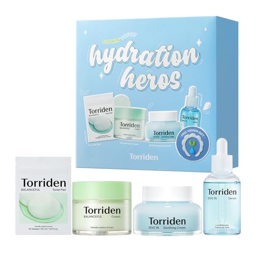 Korean Skincare Set with Hydrating Serum, Soothing Cream & Toner Pads