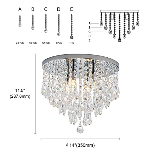 NSRCE 14 Inch Modern Crystal Flush Mount Ceiling Light Fixture for Bedroom & Dining