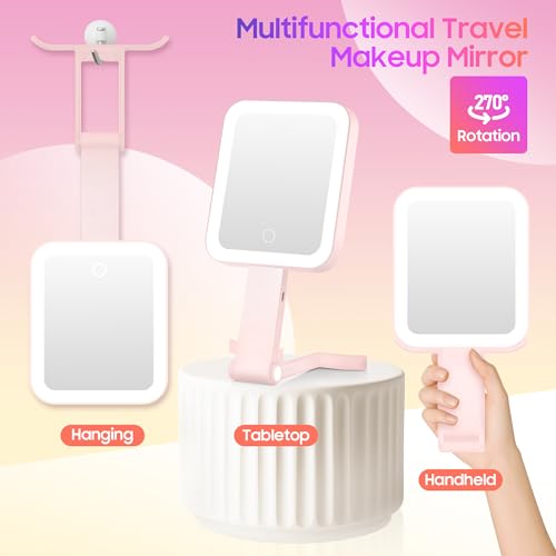 GOMIPURU Rosy 30X/1X Magnifying Travel Mirror with Light - Foldable USB USB-C Powered, 3 Color Brightness, Portable Handheld & Desktop