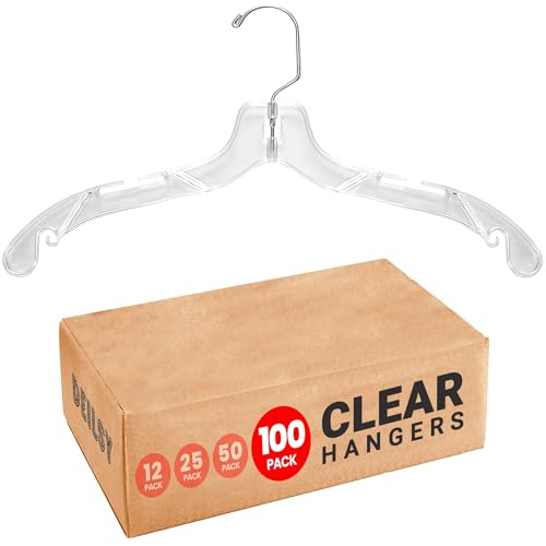 100 Pack Clear Plastic Shirt Hangers - Durable Closet Organization