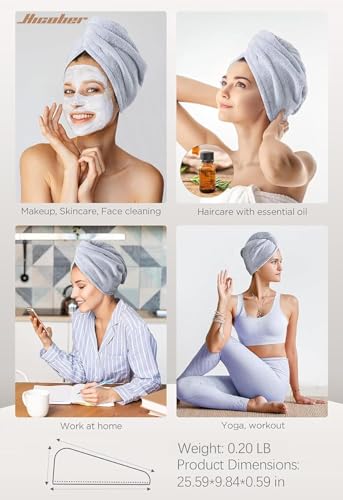 Microfiber Hair Towel Wrap - 9 Pack Large Turbans for Curly & Long Hair - Blue/Grey/Pink