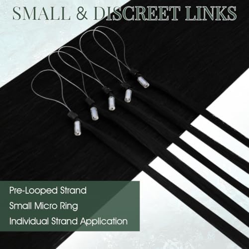 Jet Black Micro Link Hair Extensions 18 Inch 50G 50S - Natural Black, Invisible Wire, Human Hair