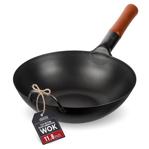 11.8-Inch Pre-Seasoned Carbon Steel Wok for Stir Fry & Outdoor Cooking