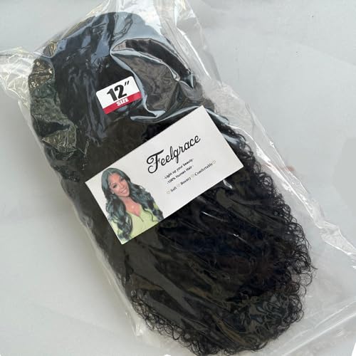 Feelgrace 12 Inch Natural Curly Water Wave Headband Wig Human Hair Glueless Short Kinky Curly Wig for Black Women