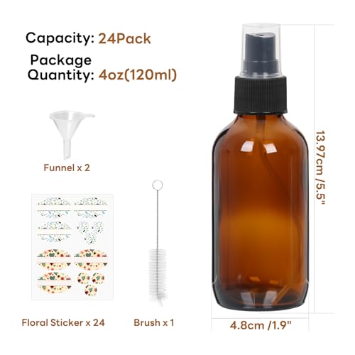 Starside 24-Pack 4oz Amber Glass Spray Bottles with Fine Mist Sprayer - Variation L