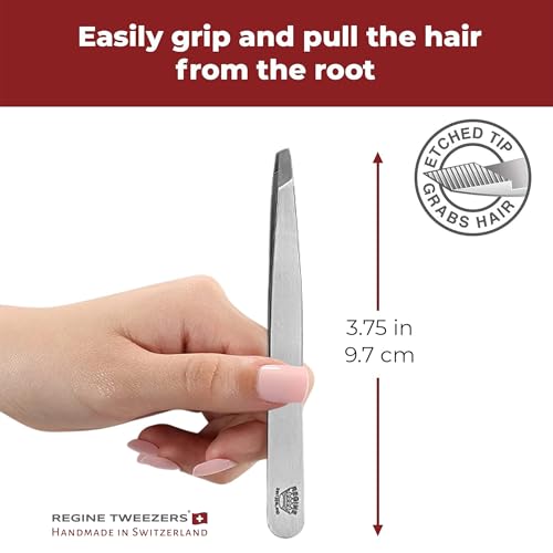 Regine Switzerland Silver Slant Tip Precision Eyebrow Tweezers - Professional Quality