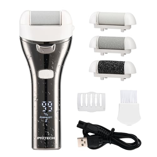 Electric Foot Callus Remover, Rechargeable Portable Electronic Foot File Pedicure Kit, Pedicure Tools for feet, 3 Roller Heads, 3 Speed, Battery Display for Remove Cracked Heels Calluses£¨BCM-1852£©
