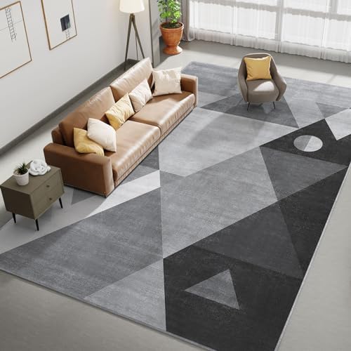 Grey 5x7 Modern Geometric Washable Area Rug - Non Slip, Soft, Machine Washable