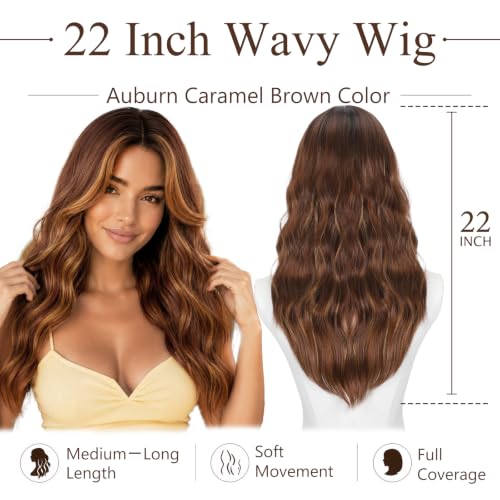 Auburn Caramel Brown Wigs for Women 22 Inch Middle Part Wavy Synthetic Wig - Variation of THIS Listing