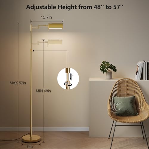 Gold Dimmable LED Pharmacy Floor Lamp with Remote & Adjustable Height