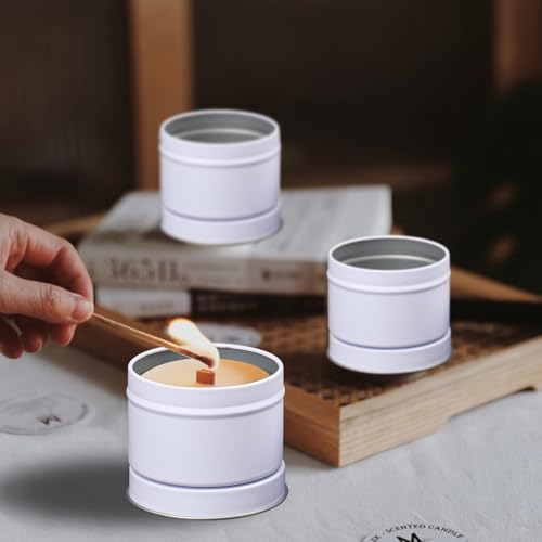 White Candle Tins with Lids 4 oz Bulk Pack for DIY Candle Making & Crafts