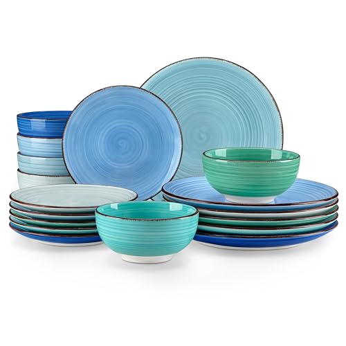 Vancasso Bonita Blue Dinnerware Set for 6 - 18 Pieces Plates & Bowls