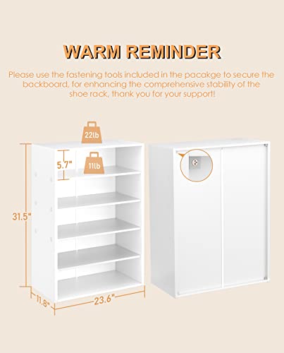 White 5-Tier Shoe Rack Organizer with Movable Shelf for Entryway