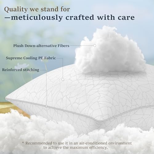 COZSINOOR Queen Size Down Alternative Cooling Pillows Set of 2 - Soft, Fluffy, Breathable Hotel Quality Bed Pillows
