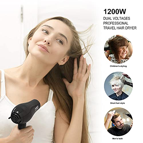 Portable Travel Hair Dryer with Diffuser & Concentrator - Compact Mini Blow Dryer