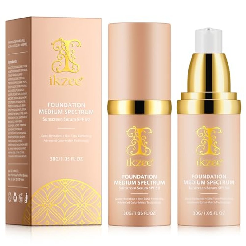 2 Pack Foundation 4 in 1, Medium Color Changing Foundation, Liquid Foundations Protect from Sun with SPF50 for Gym, Sports, Dancing, 1.05 fl.oz